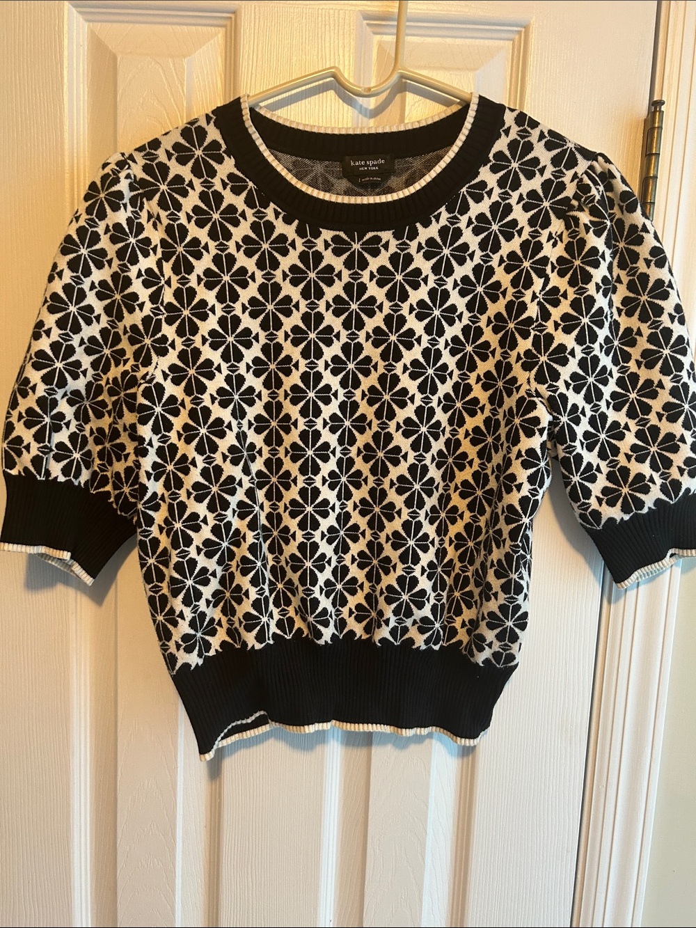 kate spade Black and White Floral Short-Sleeve Knit Sweater